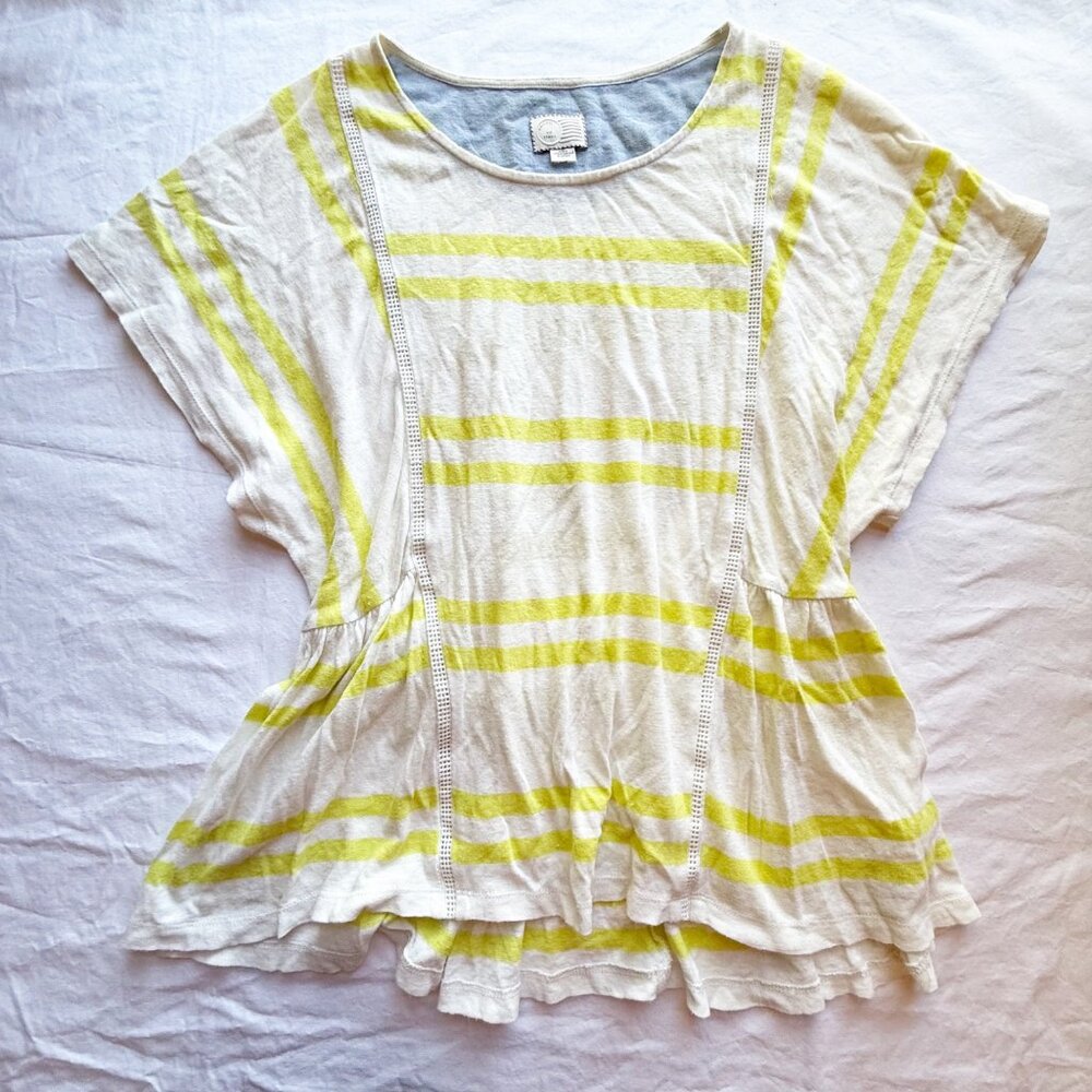 Striped Linen-Blend Top XSmall By Postmark In Yellow & Cream